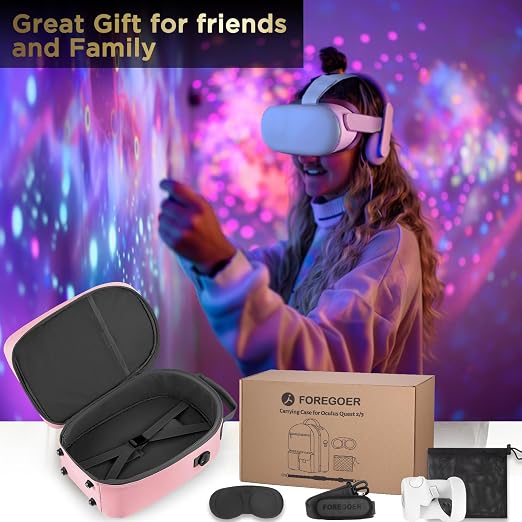 FOREGOER Carrying Case for Meta Quest 3/Oculus Quest 2, Hard Travel Storage Case Compatible with Meta Oculus Quest 2 Headset, Quest Pro and Accessories, VR All-in-One Gaming Headset (Pink)