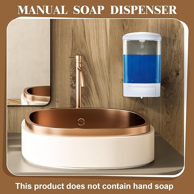 Hushee 2 Pcs Commercial Soap Dispenser Hand Wall Mounted Bathroom 33.8oz/1000ml Manual Soap Dispenser Liquid Containers with Pump White Shower Plastic Wash Wall Container Shampoo Gel for Kitchen Hotel