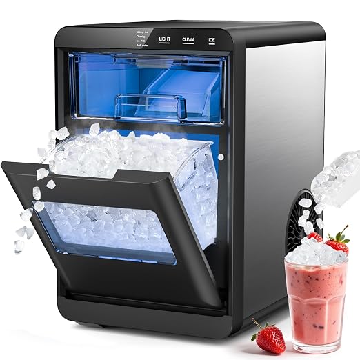 44 lbs Nugget Ice Maker Countertop,Pebble Ice Machine, 5-10 Mins Fast Ice Making, Self-Cleaning, Portable for Home, Outdoor, Camping, Hospital, RV (44lbs)