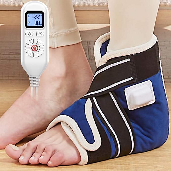 CAMECO 1 Pack Ankle Heating Pad for Pain Relief Arthritis, Heated Foot Ankle Wrap for Sprains, Achilles Tendonitis, Plantar Fasciitis | 86℉-158℉ Temp | 0-90Min Auto Shut Off (Blue)