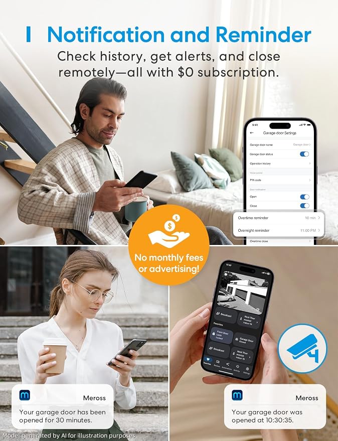 meross Smart Garage Door Opener Remote, Compatible with Apple HomeKit, Siri, CarPlay, Alexa, Google, SmartThings, and Android, Universal WiFi Garage Door Controller, App + Voice Control, No Hub Needed