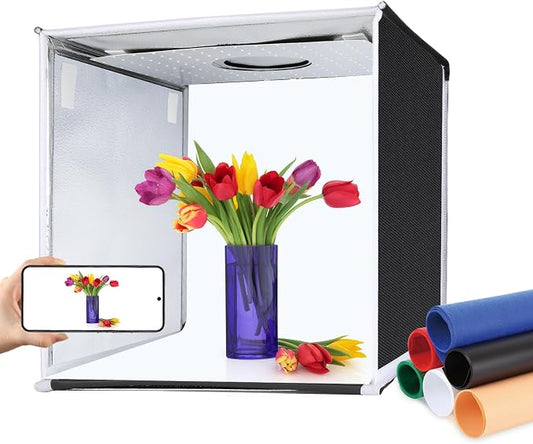 PULUZ Portable Light Box, 16"x16" Professional Dimmable Photo Box Photography with High CRI 144 LED Lights, Upgraded Lightbox with 6 Backdrops for Product Photography