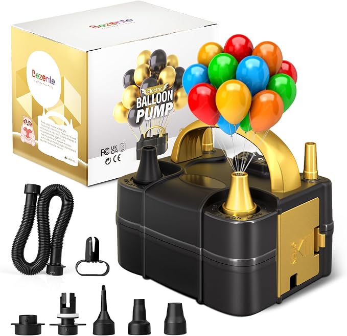 Bezente Balloon Pump Electric, Portable Balloon Inflator Pump Electric Air Pump for Balloons Dual Nozzle Electric Balloon Pump for Birthday Wedding Graduation Party Decorations