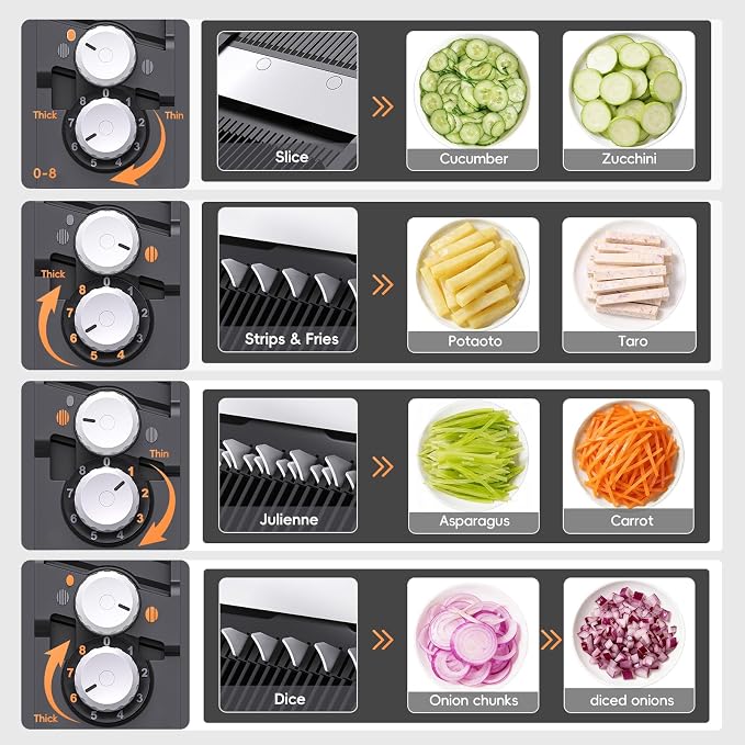 ONCE FOR ALL Safe Mandoline Slicer Pro, Gen 4th, Adjustable Thickness Vegetable Slicer For Kitchen, Food Chopper With Container, Lid, Drain Basket, Veggie Cutter For Potato Onion Fruit