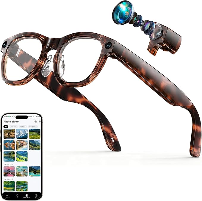 AI Smart Glasses with 8MP Camera, 1080P Video Recording, Real-Time Translation, AI Assistant & Object Recognition, Photochromic Lenses, Bluetooth 5.4 Calls & Music, IP65 Waterproof, 7-8Hr Battery
