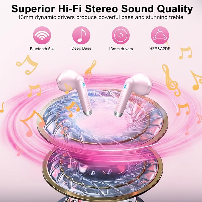 Wireless Earbuds, Bluetooth Headphones V5.4 Stereo Bass Ear Buds with ENC Noise Cancelling Mics,56H Bluetooth Earbuds with LED Display Charging Case, IP7 Waterproof Earphones for Android iOS【Mini】