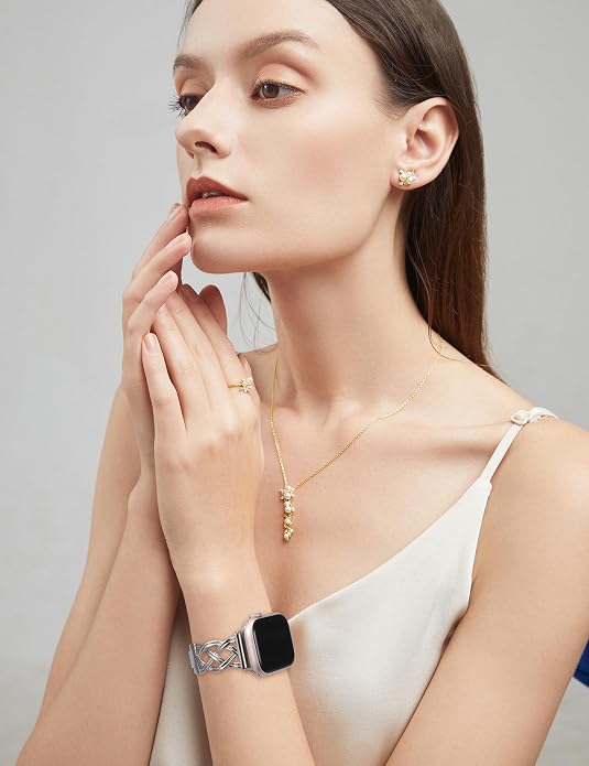 TOYOUTHS Dressy Bracelet Compatible with Apple Watch Bands 38/40/41/42/44/45/46/49mm Women, Celtic Stainless Steel Metal Fancy Nice Pretty Strap for iWatch Series 11 10 9 8 7 6 5 4 Ultra/SE 3 2 1