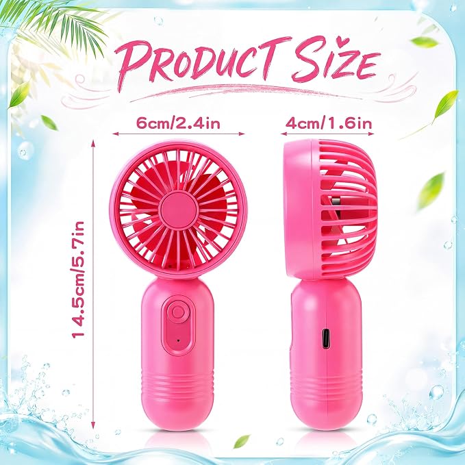 Rossesay 6 Pcs Mini Portable Fan Bulk Cute Handheld Lightweight Small Little Personal Hand Eyelash Fan 3 Speeds USB Rechargeable for Women Men Indoor Outdoor Makeup Travel (Rose Red)