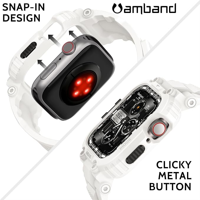 amBand Bands Compatible with Apple Watch 9/8/7/SE (3/2/1)/6/5/4 41mm/40mm Case Men, M1 Sport Series Rugged Case with TPU Strap Military Protective Tough Cover Bumper for iWatch 41/40 mm - White