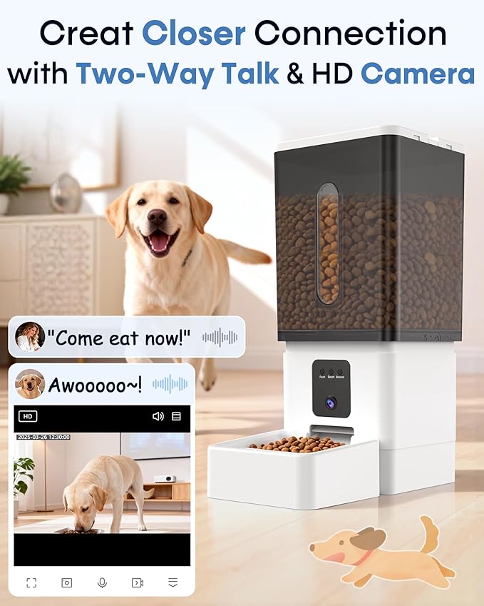12L Large Dog Automatic Feeder with HD 1080P Camera: 50 Cups/20-Day Food Capacity for Travel & Business Trips - Anti-Clog for 2-18mm Large Kibble