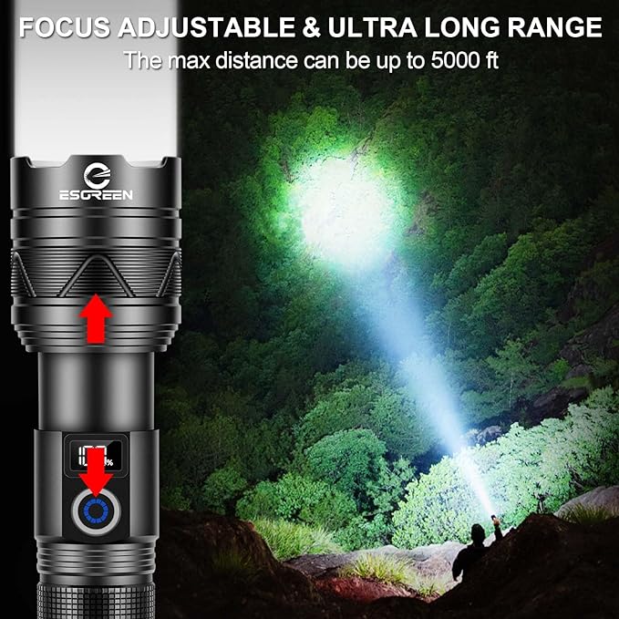 Esgreen 2 Pack Rechargeable Flashlights High Lumens, Long Range Super Bright LED Flashlight USB C, High Powerd Heavy Duty Strong Flash Light High Beam, for Emergency Security Camping
