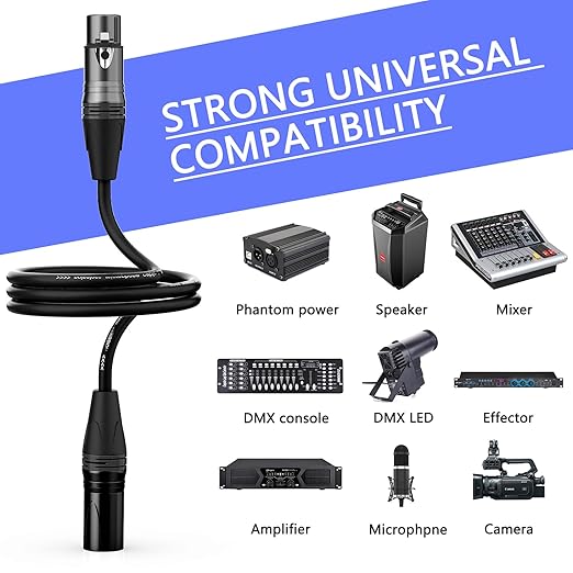 XLR Cables 100FT 2 Pack, Professional XLR Microphone Cable Male to Female, Gold-Plated 3-pin X LR Speaker Cables Balanced Mic Cord, Black