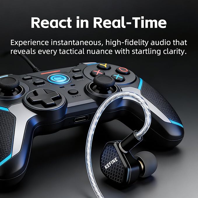 Klean Hi-Fi in Ear Monitor, Wired Gaming Earbuds, 10mm DLC Diaphragm Dynamic Driver, Wired Earphones, Interchangeable Tuning Nozzles, HiFi IEM for Audiophile, Musician & Gaming(with Mic USB-C)