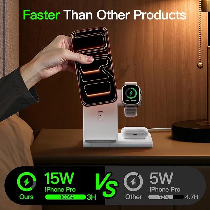 New Travel Portable Wireless Charger: for Apple Charging Station 3 in 1 Charger Stand Multiple Devices for Apple - iPhone 17 16 15 14 Pro Max 13 12 11 - Watch 2-11 SE Ultra Series - Airpods 4 3 2 Pro
