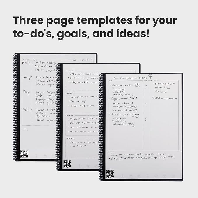 Rocketbook Fusion Reusable Undated Productivity Planner, Letter Size 8.5x11, Gray - Goals, Monthly and Weekly Calendar, Daily To-do List, Lined and Dotted Notes Pages