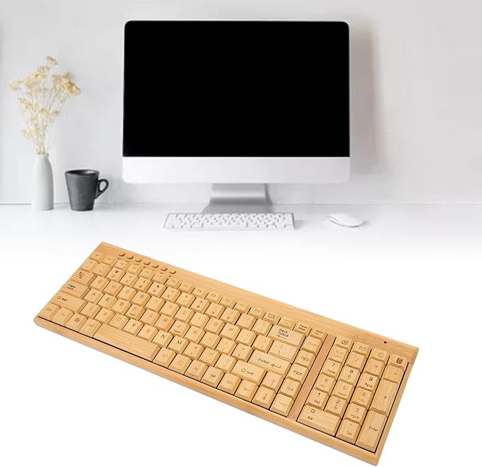 Bamboo Keyboard and Mouse, 2.4GHz Computer Devices with USB Receiver, Optional 1200DPI MouseCompact KeyboardWireless Keyboard and Mouse Combo (Keyboard)