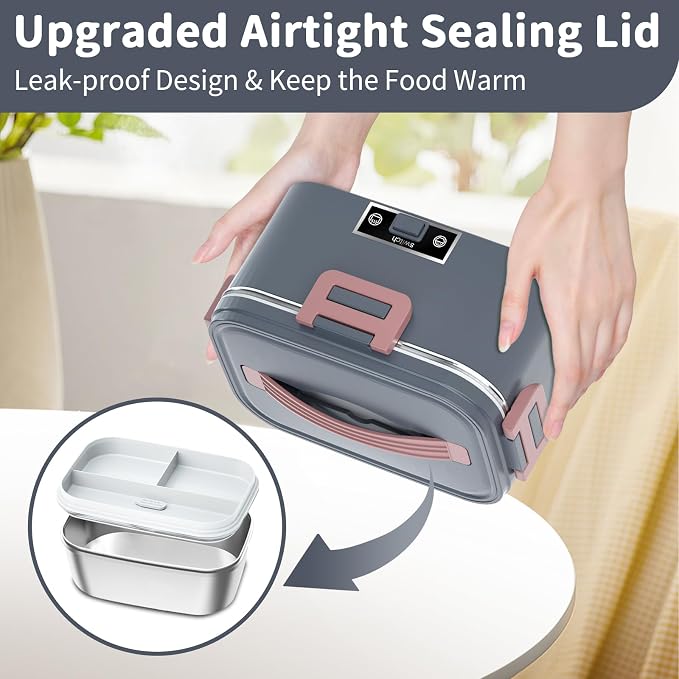 IFENROL Electric Heated Lunch Box for Adults with 1.8L Container, ON/OFF Power Switch & 0.6L Double Layer, Portable 100W 3-IN-1 Fast Heating Food Warmer for Men, 12V/24V/110V for Car Truck Office