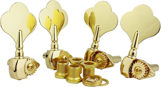 Guyker Open Frame Electric Bass Machine Head (4 Right handed) - 1:20 Ratio Gear Tuners Tuning Key Pegs - golden