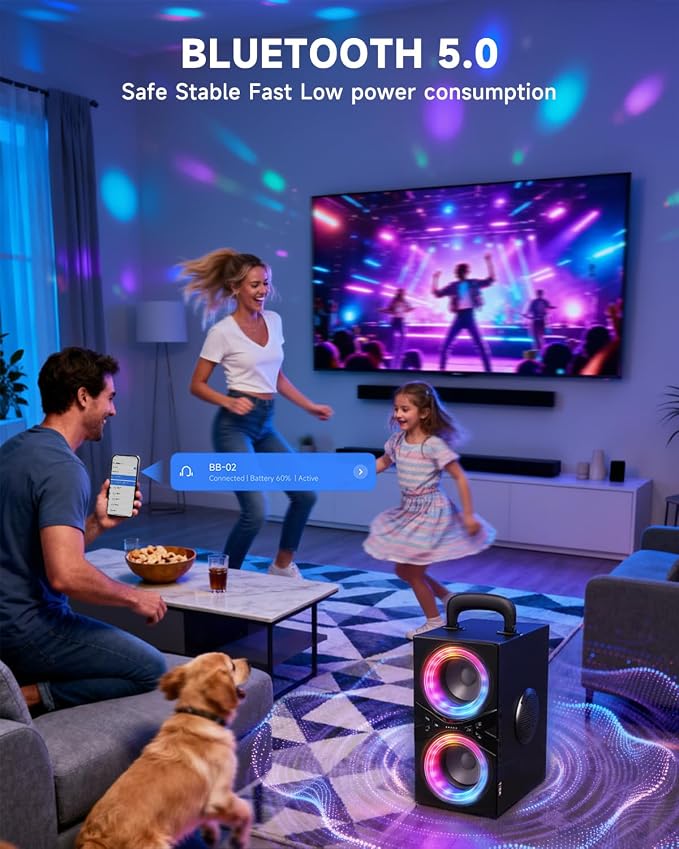 YIER Party Bluetooth Speaker:80W Peak Large Stereo Sound for Outdoor,Deep Bass,TWS,Loud with Lights,Portabe Wireless Big Speakers with Long Playtime,House,Projector,Movie