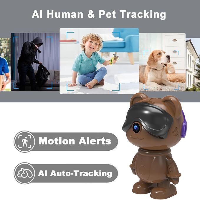 3K 5MP Indoor Security Camera for Home – Cute Bear Baby Monitor & Pet Camera, 2.4/5G WiFi, AI Human & Pet Detection with Auto Tracking, IR Night Vision, RTSP/ONVIF, Works with Alexa & Google