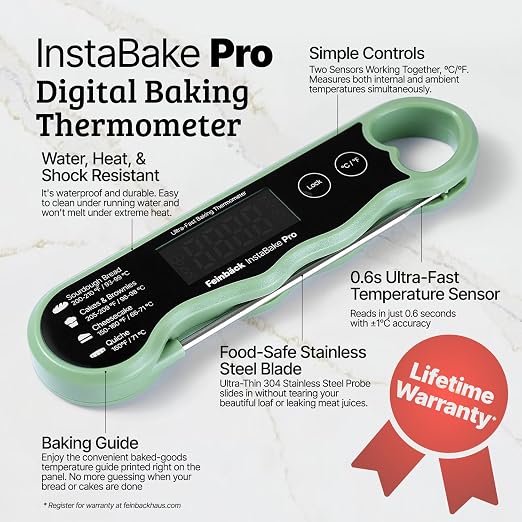 Pro Instant Read Food Thermometer for Cooking Sourdough Bread Baking | Rechargeable Rotating Screen | Digital Meat Thermometer Kitchen Gadget Grill Accessories | Water-Resistant (Olive Green)