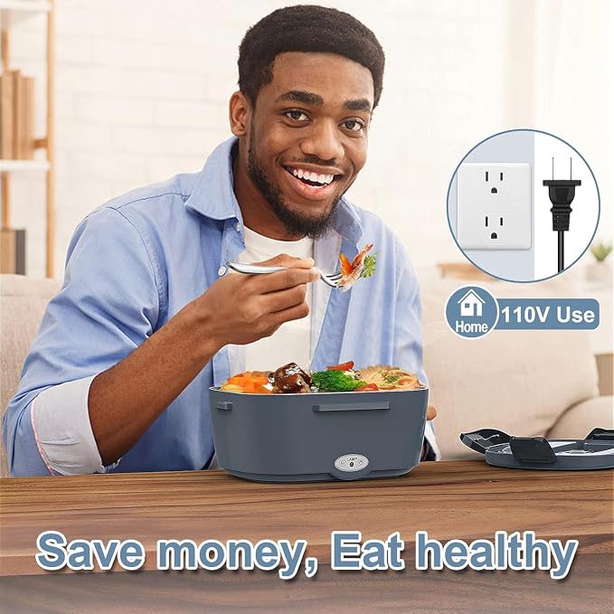 Electric Heated Lunch Box for Men/Women Home 80W Portable Food Warmer with 12V/24V/110V/220V Stainless Steel Leakproof Container for Work Travel Jobsite Camping Gifts Fathers Day for Dad Husband Men