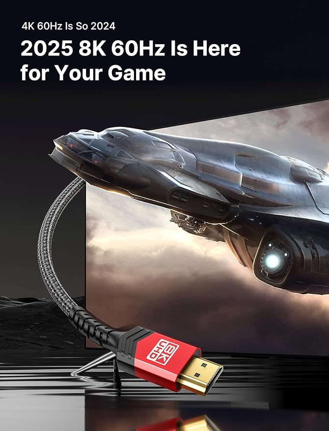 JSAUX 10K 8K Certified HDMI 2.1 Cable 10FT, HDMI Cord (8K@60Hz 7680x4320, 4K@120Hz), Supports 48Gbps eARC HDR10 HDCP 2.2 & 2.3 3D, Compatible with PS5, PS4, X-Box Series X, LG