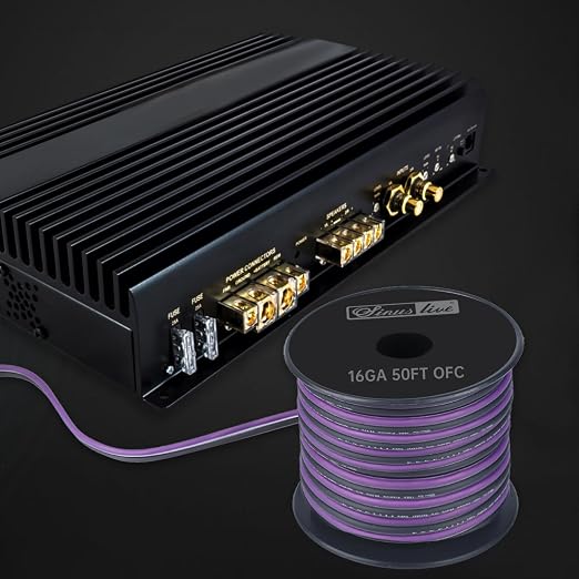 Sinus Live 16AWG OFC(Oxygen Free Copper) Speaker Wire Great use for Home Theater Speakers and Car Speakers, Purple and Black (50FT OFC)