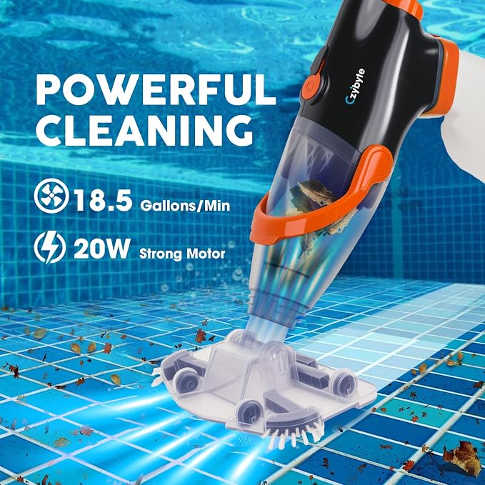 Handheld Pool Vacuum Cleaner, Rechargeable Pool Bottom Cleaner with Strong Suction, 1 H Runtime,for Above Ground/Inground Pools, Spas and Hot Tubs,Orange