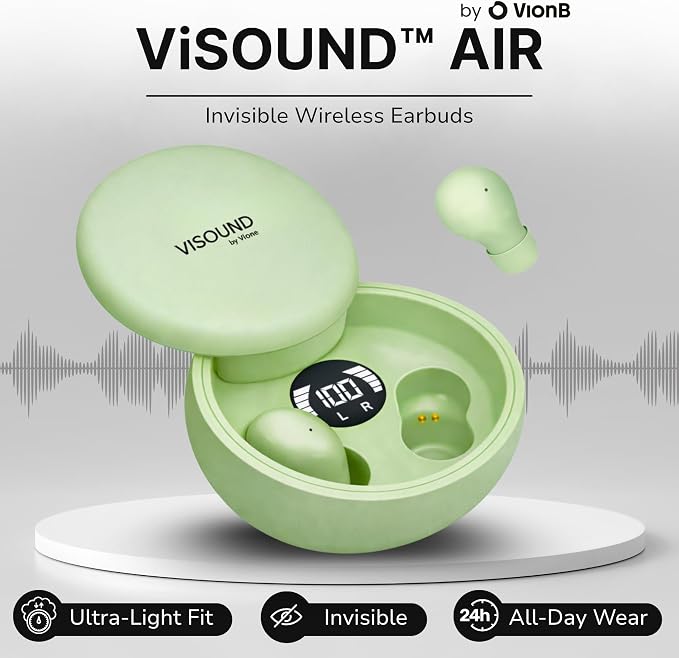 VionB Air Invisible Earbuds Wireless Bluetooth 5.4 for Small Ears, Mini Tiny Ear Buds, IPX5 Waterproof, Sound Isolating Fit, ENC Mic for Clear Calls, Discreet in-Ear Headphones (Sage Green)