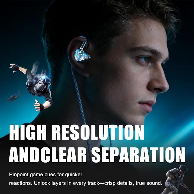 HiFiGo Juzear Defiant Gamefidelity Edition Gaming IEMs, 1DD+3BA Hybrid Driver Wired Earbuds, Noise Isolating in‑Ear Monitors with HD Mic, Swappable 3.5mm/USB‑C for PC/PS5/Switch/Mobile (Blue)