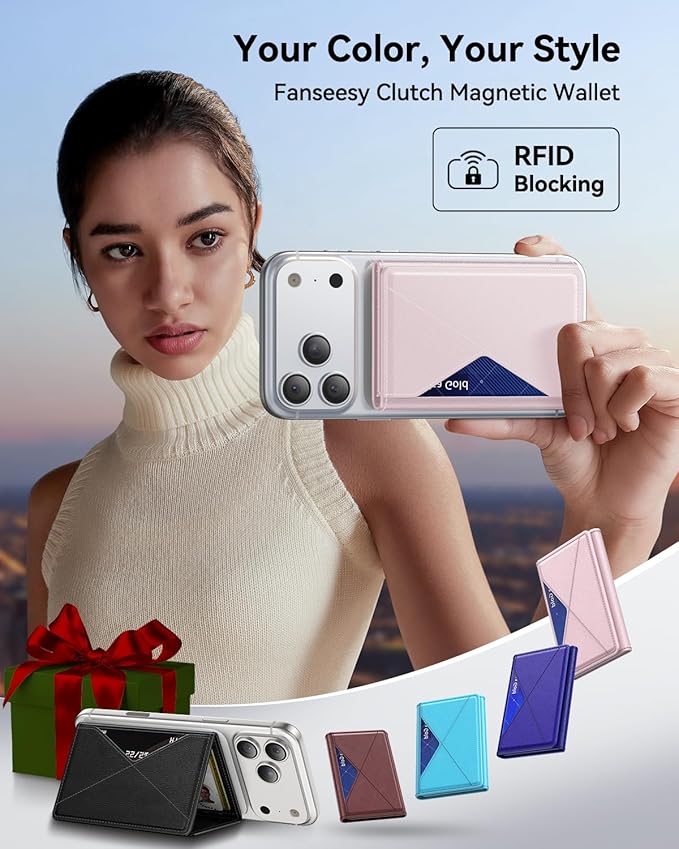 for MagSafe Wallet, 8 Card Holder, RFID Blocking, Magnetic Stand Phone Wallet for iPhone 17/16/15/14/13/12 Pro Max Plus Air Series, 5 Card Slots & 1 Cash Slot,Pink