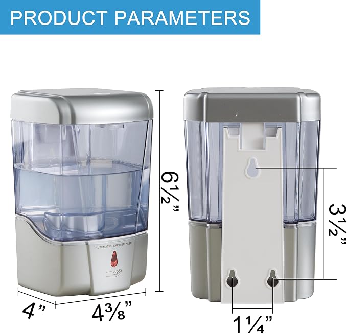 Soap Dispenser Wall Mount Commercial 2 Set Silver Automatic Hand Wash Dispensers 20OZ Suitable Liquid Sanitizer Refillable for Kitchen Bathroom Waterproof
