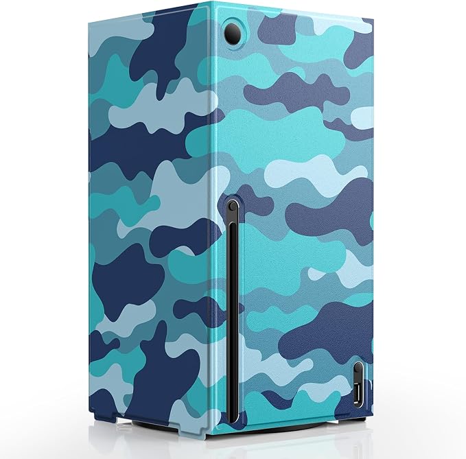 WOLIBEAR Magnetic Smart Wraps for Xbox Series X Console, Full Protection Protective Cover Case for Xbox Series X Accessories with Premium PU Leather and Soft Inner Lining - Blue Camo
