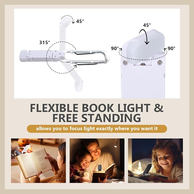 Retisee 12 Pack USB Rechargeable Book Light for Reading in Bed Foldable Clip on LED Booklight 3 Amber Colors &2 Brightness Dimmable Long Lasting Portable Bookmark Lamp for Book Lovers