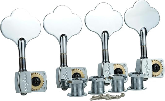 Guyker Bass Tuners (4 for Right) - 1:22 Ratio Gear Open Frame Bass Drop Locking Machine Head Tuning Key Pegs Replacement for Electric Jazz Guitar Bass or Precision Instruments, BB100 Chrome