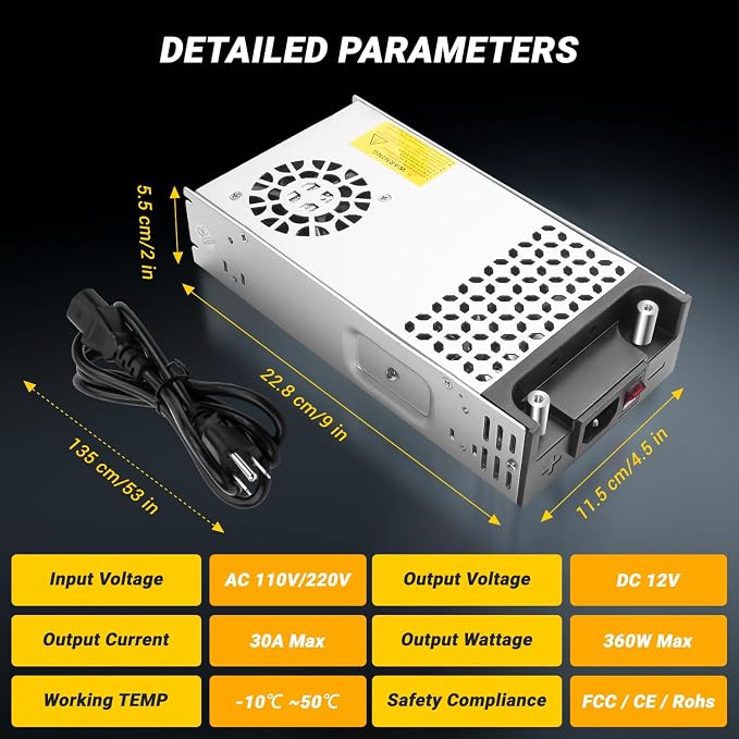 New Version Converter, 110V AC to 12V DC Converter Power Supply 12V 360W 30A DC Switch Transformer for RV,Pump,LED Strip, LCD Monitor (12V 360W)