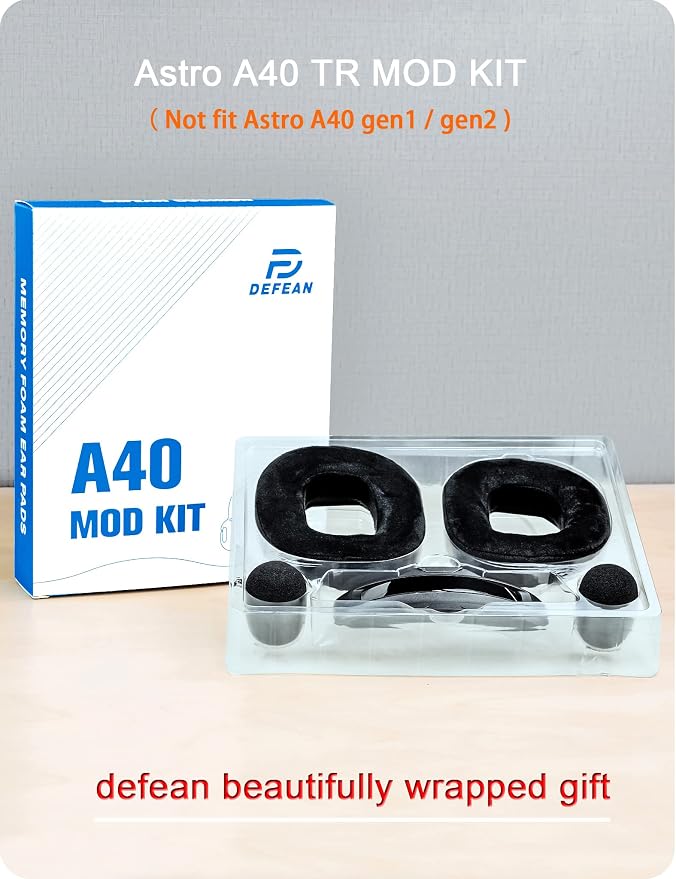 A40 TR Mod Kit – defean Replacement Earpads and Headband Compatible with Astro Gaming A40 TR Headset,Ear Cushions, Upgrade High-Density Noise Cancelling Foam, Added Thickness (Black Velour)