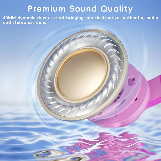 Candy Bila Kids Headphones, Wired Headphones for Kids Over Ear with Microphone, Foldable Headphone for Learning & Entertainment, Gradient Deep Pink
