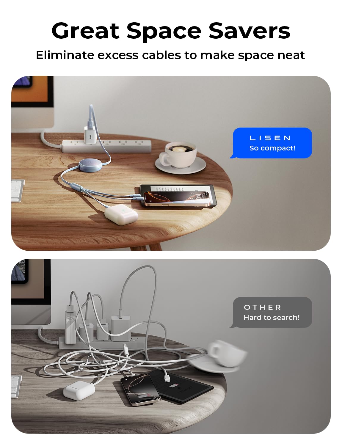 LISEN Multi Charging Cable 3 in 1 iPhone 16 Charger Cord, Retractable Car Charger Type C Cable, Retractable iPhone Charger Cord with Type C/L/Micro USB for iPhone/Samsung/PS/Kindle,Blue