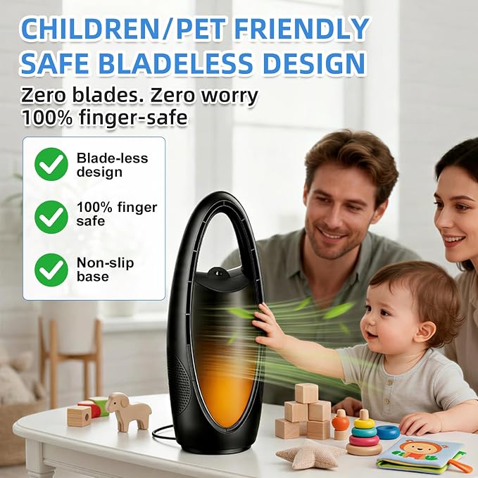 Bladeless Cooling Fan with Nano Cool Mist for Sleep & Hot Days, 13-Inch Rechargeable Quiet Desk Fan for Baby Nursery Bedroom Office Dorm, 9-Speed Oscillation, Night Light, 9H Timer