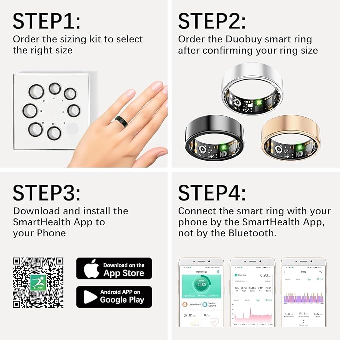FKGZJF Smart Rings for Women Men, Fitness Ring with Heart Rate, Blood Oxygen, HRV, Stress, Sleep Tracker, Step Tracker, No Subscription Fee, lP68 Waterproof Smart Ring for iPhone & Android (Black 9#)