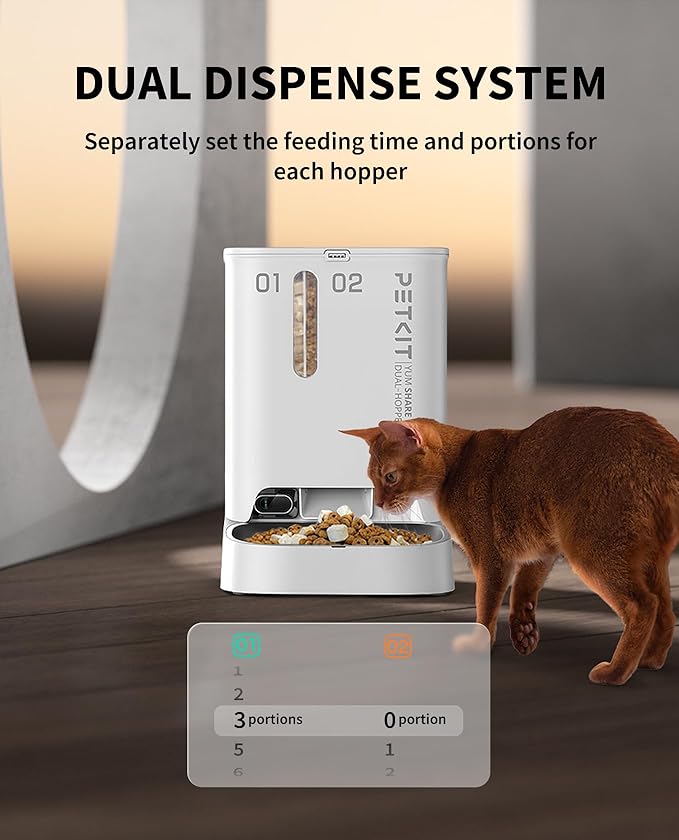 PETKIT YumShare Dual Hopper Automatic Pet Feeder for Cats and Dogs, 1080P Camera Smart Cat Dog Feeder with Night Vison and 2-Way Audio, 1.85L Wireless Pump Cat Water Fountain