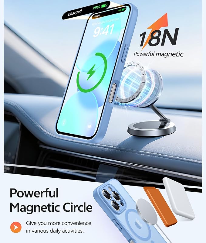 FNTCASE for iPhone 16 Pro Max Case: [Compatible with Magsafe] Translucent Matte Cases with [Full Camera Protection] [Screen Protector] Military Grade Shockproof Protective Phone Cover - Light Blue