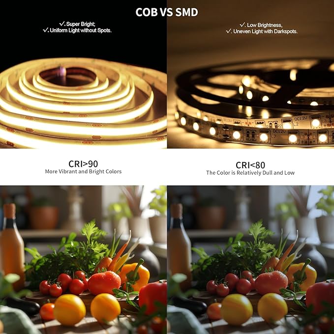 COB LED Strip Lights 2880LEDs, Bright COB LED Lights 20ft LED 3000K Warm White Dimmable with RF Remote Under Cabinet Lighting for Bedroom Counter Kitchen