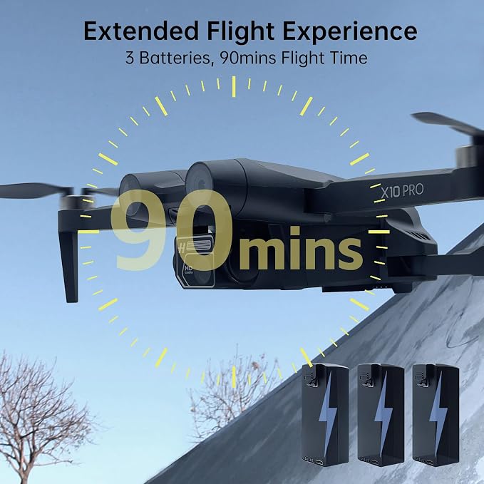 GPS Drone with Camera 4K UHD for Adults, 90 Min Long Flight Time,Long Control Range, Auto Return, Follow Me, Brushless Motor, CHUBORY X10 PRO 5G FPV RC Quadcopter for Beginners