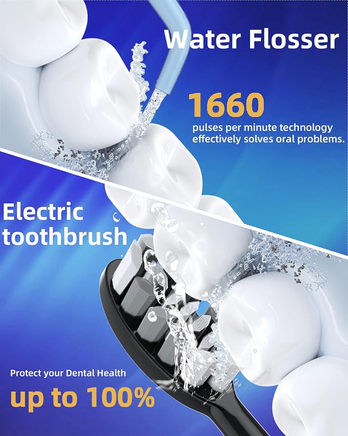 Water Flosser and Electric Toothbrush Combo,2-1 Oral Clean Kit, 5-Speed Sonic Electric Toothbrush & 4-Speed Portable Water Flosser to Clean Teeth and Protect Gum Health, IPX7 (Blue-Set)