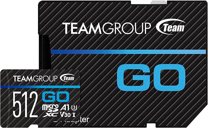 TEAMGROUP GO Card 512GB MicroSDXC UHS-I U3 V30 4K for Action Cameras & Drone High Speed Flash Memory Card with Adapter for Outdoor Sports&Vlog, 4K Shooting,GoPro&Insta360&DJI TGUSDX512GU303