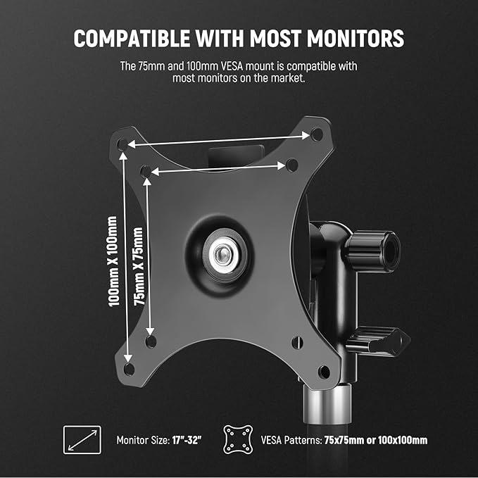 NEEWER Monitor Mount Adapter with Quick Release VESA Mount, 270° Adjustable Metal 5/8" C Stand Light Stand Adapter for Impact Screen Outdoor TV up to 17-32", Max Load 17.5lb/8kg, MA010