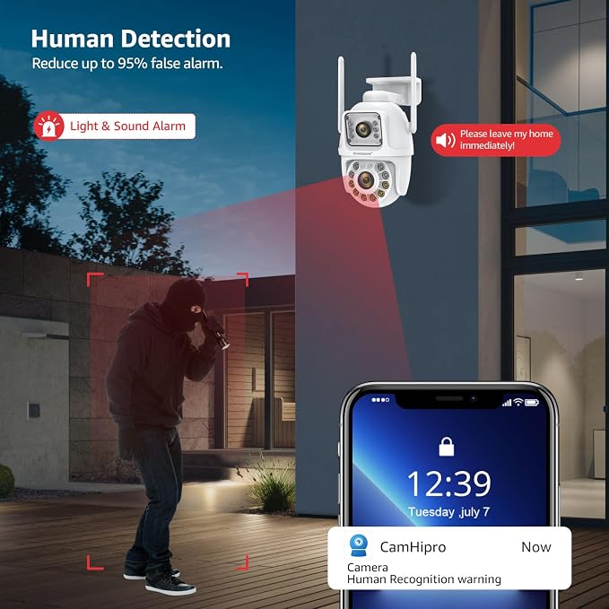 BOAVISION 5G/2.4G WiFi Outdoor Security Camera, Wireless PTZ Dual Lens, 360° View, AI Human Tracking, Color Night Vision, 24/7 Recording, Two-Way Audio, Cloud & SD Card Storage